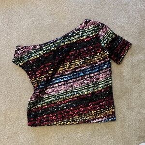 Multicolor Sequin Off-Shoulder Top